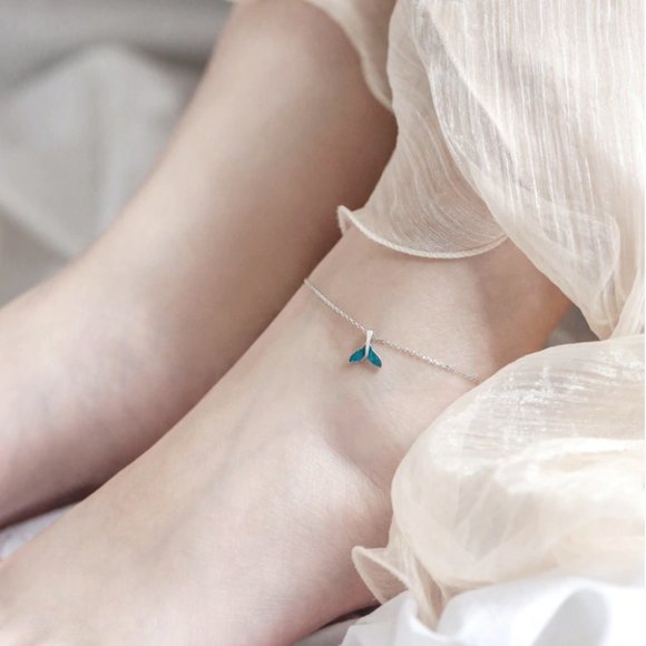 Crafted Hight-Quality 925 Sterling Silver Summer Beach Mermaid Tail Chain Anklet - Picture 4 of 10